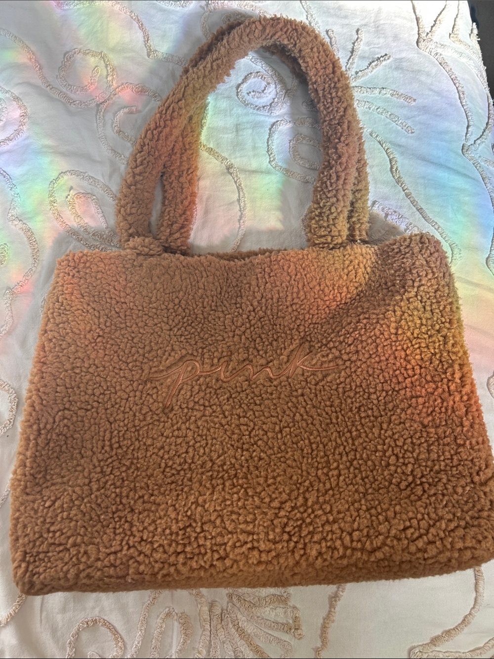 VS Pink teddy brown bag